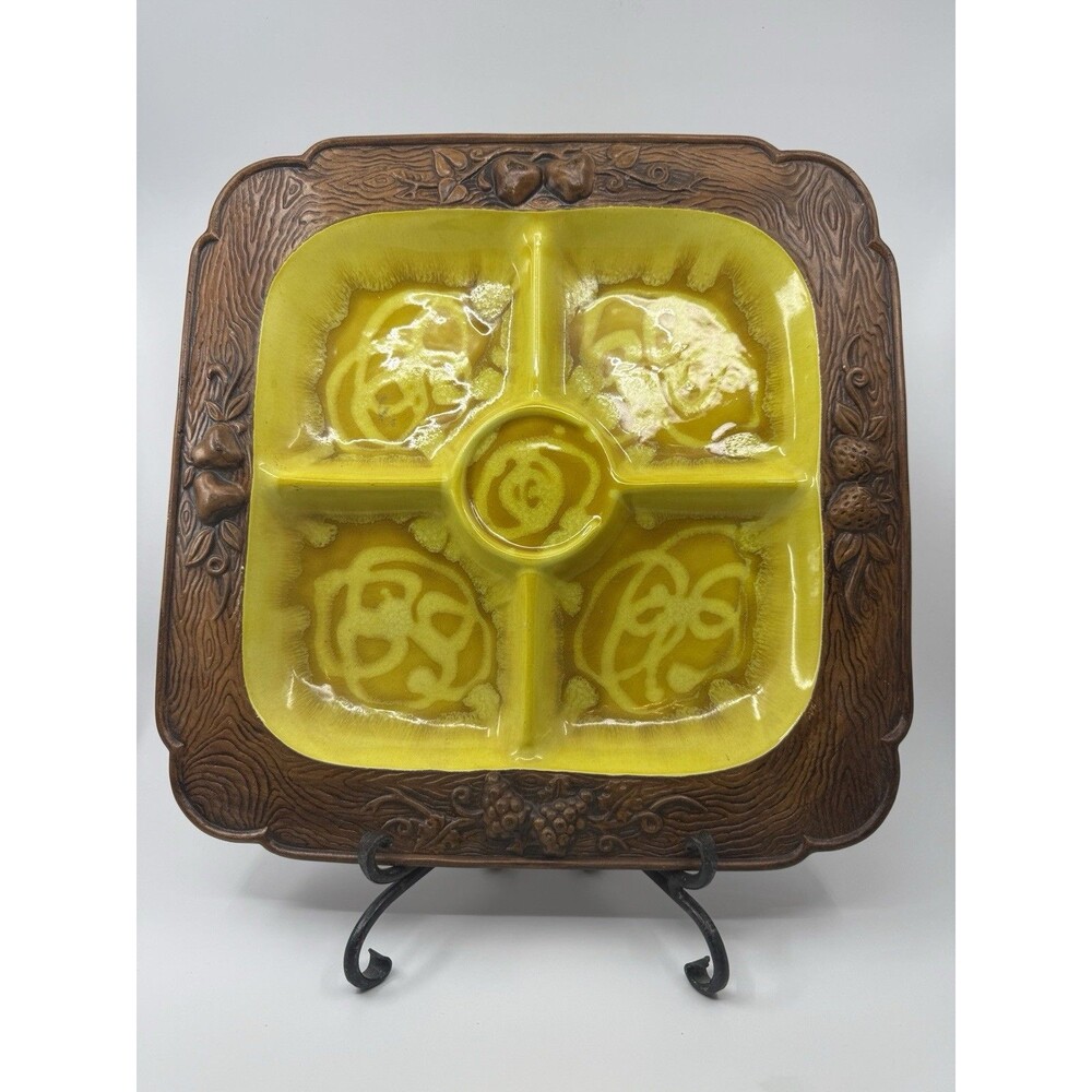 Treasure Craft Divided Tray Yellow Vintage Mid Century Modern